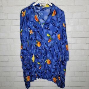 *SET* We Be Bop VINTAGE 90s Yellow Blue Floral Button Down Shirt and Short Set